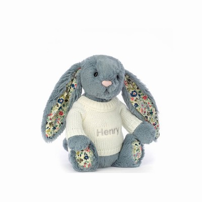Jellycat Blossom Dusky Blue Bunny with Cream Jumper Australia | 539261SLC